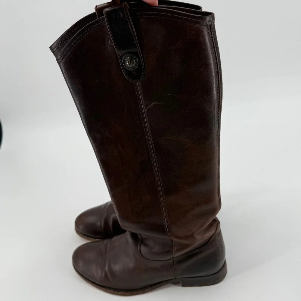 Frye Melissa Button Riding Boots Women 7 Dark Brown Leather Tall 77167 - Picture 7 of 10